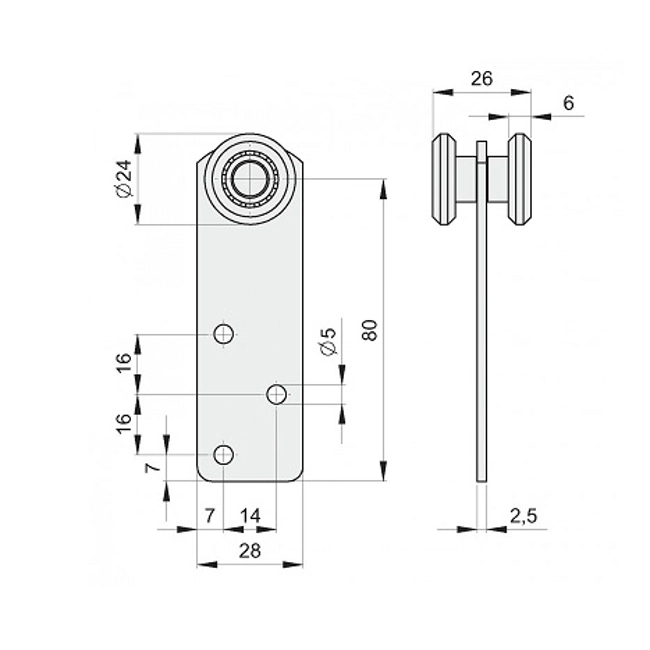 Vendita online Carrello scorrevole 2 ruote Ø 24 mm. art.24.1